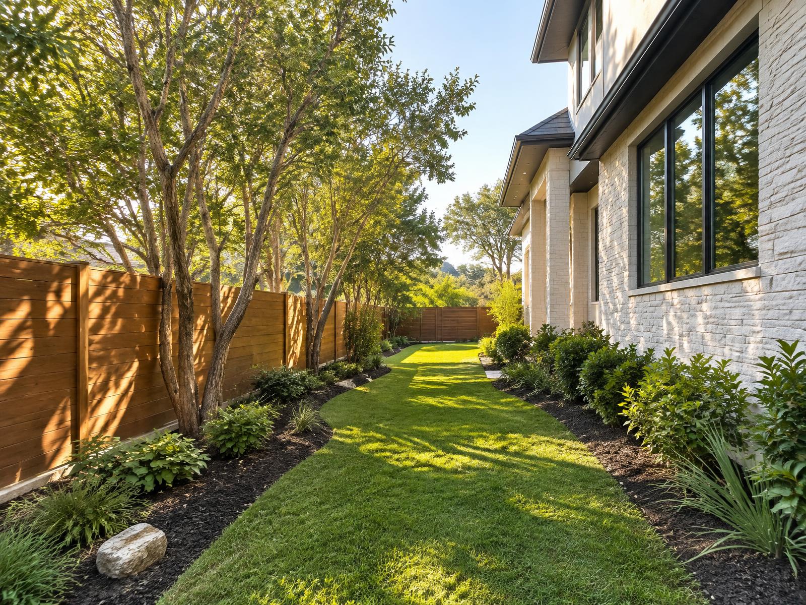 Refined landscaped side yard in Austin