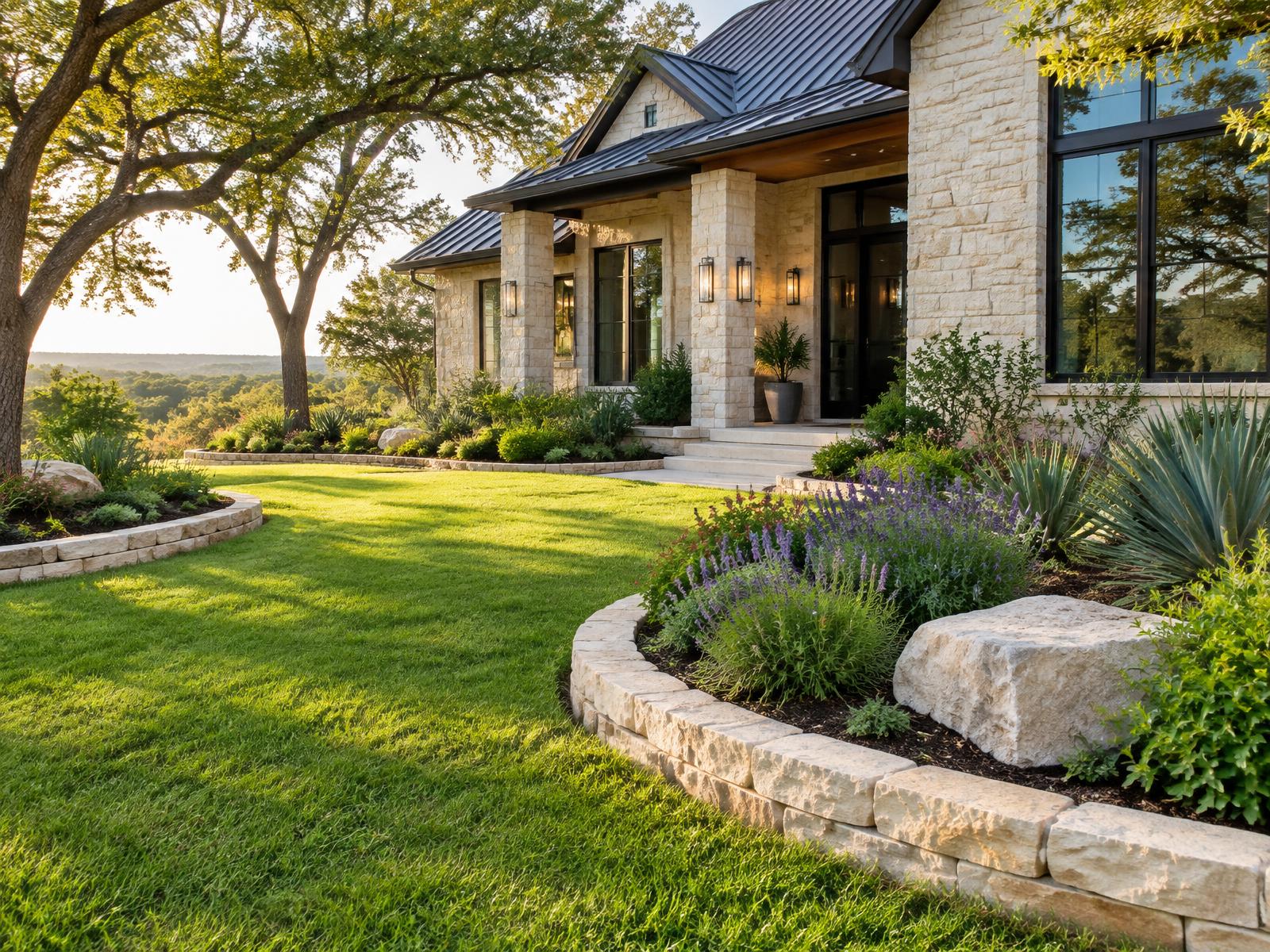 Refined lawn and native garden in Austin, Texas